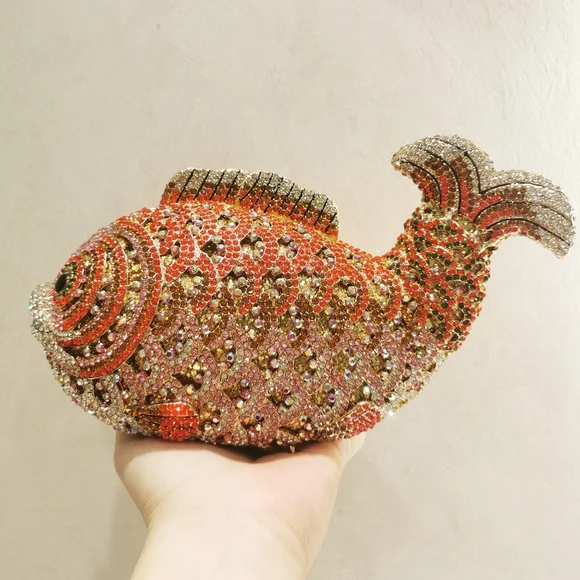 Crystal Fish Orange Handbag Rhinestones - Picture 6 of 6